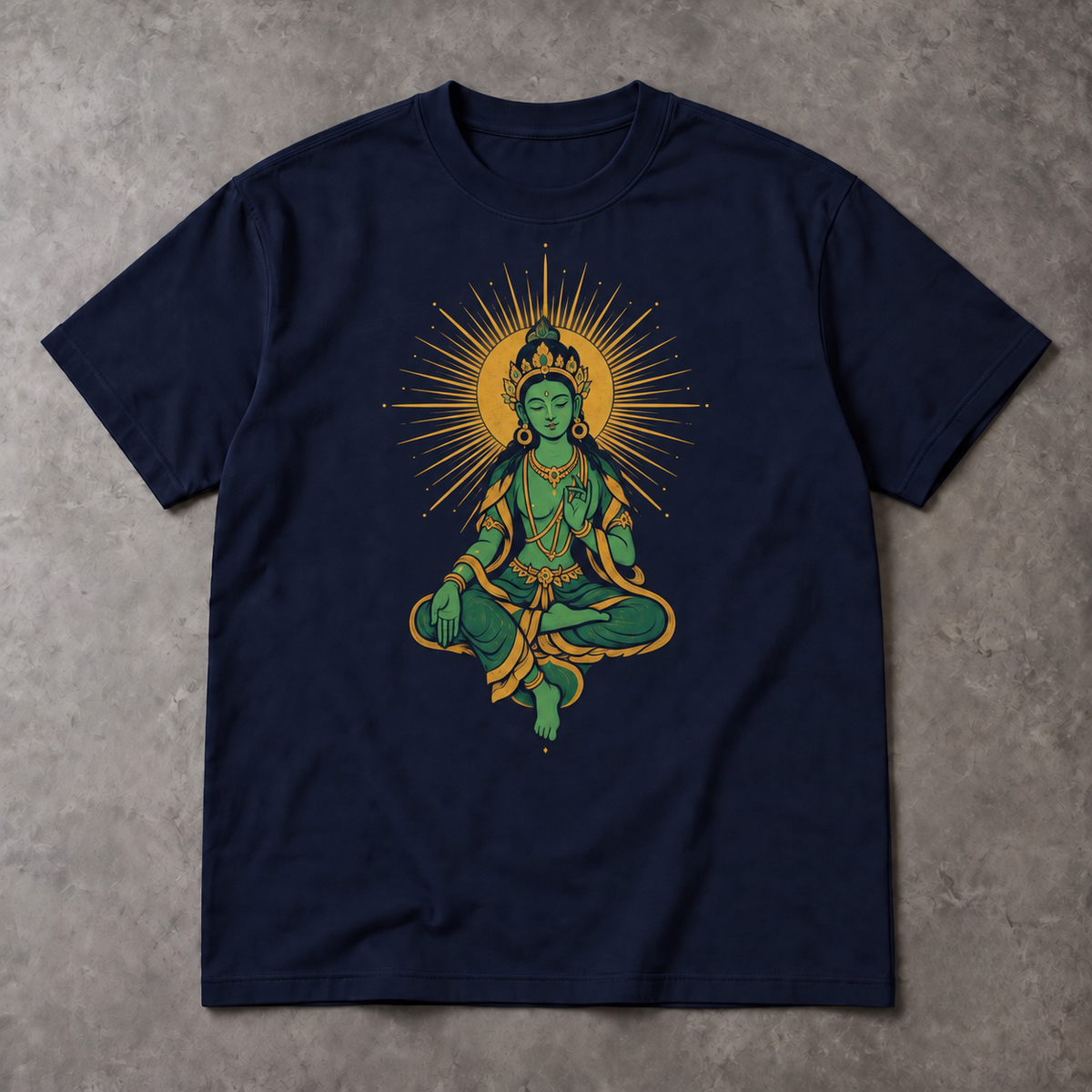 Green Tara T-Shirt - Golden Halo Buddhist Graphic, Unisex