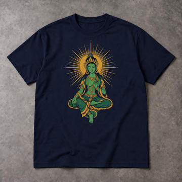 Green Tara T-Shirt - Golden Halo Buddhist Graphic, Unisex